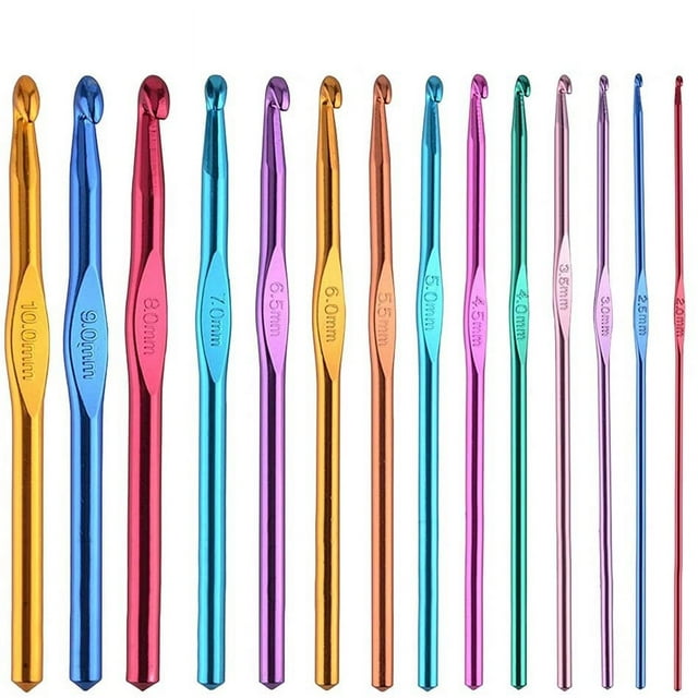 Apuakthei - Juego de 14 ganchos de crochet de aluminio para tejer y tejer, 2,0 mm, 2,5 mm, 3,0 mm, 3,5 mm, 4,0 mm, 4,5 mm, 5,0 mm, 5,5 mm, 6,0 mm, 6,5 mm, 7,0 mm, 8,0 mm, 9,0 mm y 10 mm