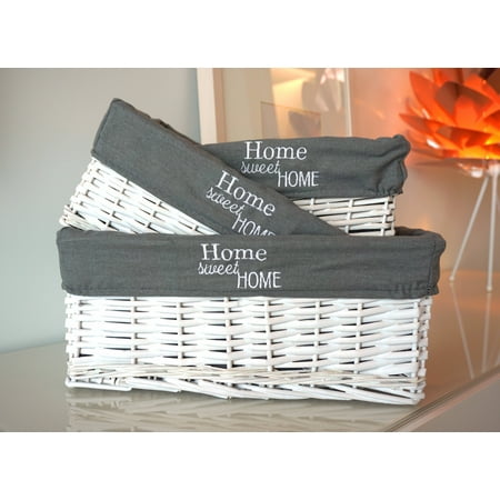 Four Wicker Baskets - Handcrafted 4 Home Lined Wicker Nesting Baskets, White (Set of 3)
