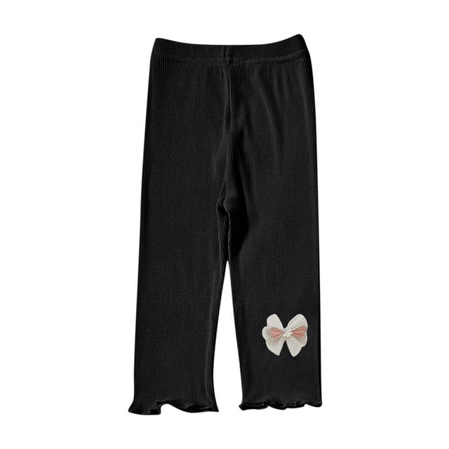 Odeerbi 1-7 Años Niñas Mallas de Punto de Canalé Con Ribete de Lechuga Mallas Elásticas Capris Pantalones de Verano Casual Cintura Elástica Pantimedias Recortadas