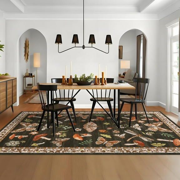 FairOnly 8'x10'Modern Machine Washable Area Rug- Grass&Warblers Non Slip Stain Resistant Foldable Rugs for Bedroom Dining Room Kitchen,Brown