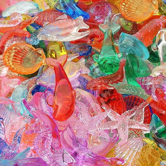 Entervending Acrylic Gems - Sea Animals Acrylic Gems Vase Filler - 300g Pack Fake Jewels - Assorted Color Plastic Gemstones - 30 mm Plastic Gem - Table Scatters Crystals - Aquarium Jewels