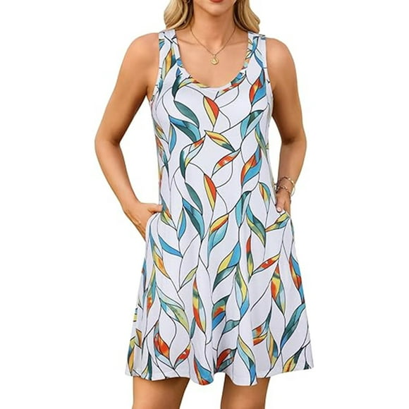 Charmo Built in Bra Dress with Pockets for Women Summer Dresses Casual Cotton V Neck Sundress
