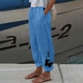 thumbnail image 3 of Owordtank Women's Cotton Linen Long Pants with Pockets Floral Print Loungewear Pants, 3 of 4
