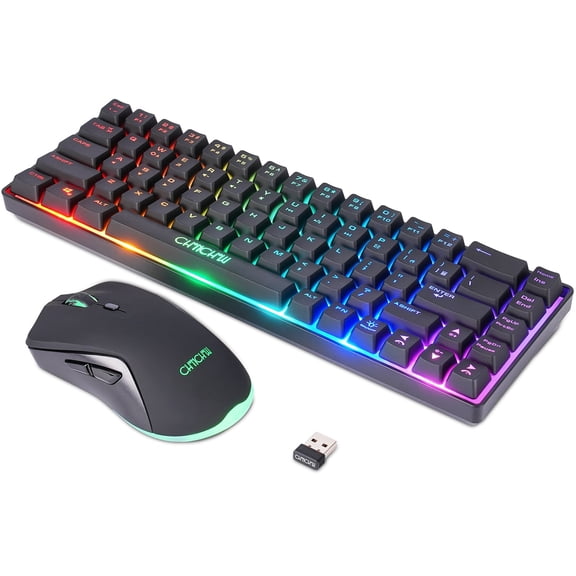 CHONCHOW 60% Wireless Gaming Keyboard and Mouse Combo,68 keys Rechargeable RGB Backlit Compact Keyboard , 2.4GHz Wireless Receiver,Portable Design and Stable USB Connection for PC Mac Xbox