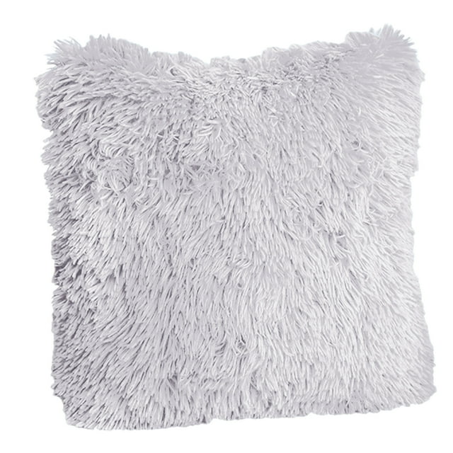 Flmtop Cushion Cover Fluffy Widely Applied Square Shaped Decorative Plush Sofa Pillowcases for Couch