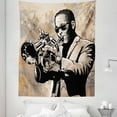 thumbnail image 1 of Beige Black Tapestry, Grunge Style Illustration of Musician Sunglasses Playing Trumpet, Fabric Wall Hanging Decor for Bedroom Living Room Dorm, 5 Sizes, Beige Black, by Ambesonne, 1 of 1