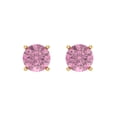 thumbnail image 3 of 1 Ct Round Cut Studs Pink Crystal 18K Yellow Solid Gold Everyday Dainty Earrings Screw Back, 3 of 7