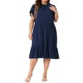 thumbnail image 2 of Agnes Orinda Women's Plus Size Crew Neck Tie Back Petal Short Sleeves Ruffle Hem A-Line Swing Midi Dresses 2X Navy Blue, 2 of 6