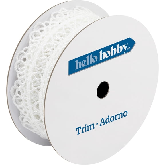 Hello Hobby White Lattice Lace Sewing Trim, 1-1/4 in x 2 yd