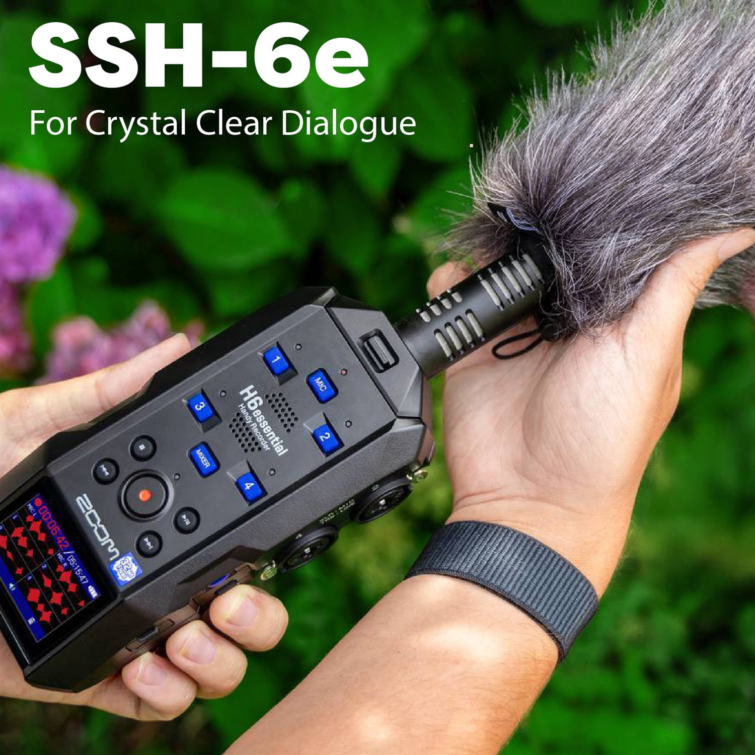 Zoom H6 Essential Handy Recorder Bundle with Zoom Stereo Shotgun Mic Capsule, Podcast Mic, Headphones, XLR Cable, Tabletop Stands, Windscreen, Cables, 2X 64GB micro SD Memory Card
