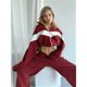 thumbnail image 4 of Conjunto Deportivo de Dos Piezas para Mujer: Sudadera con Cremallera, Pantalones de Chándal Anchos A Rayas en Contraste, Chándal de Viaje. Rojo XL, 4 of 10
