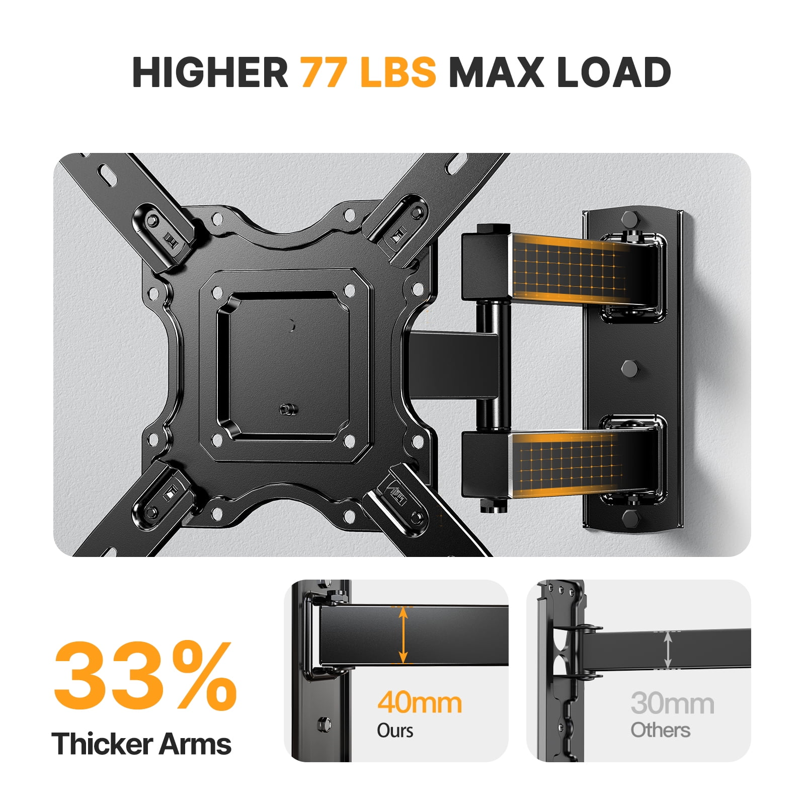 MountFTV Full Motion TV Wall Mount for 40  90 Inch Flat Curved TVs, Up to 132 lbs, 12"/16" Wood Studs, TV Stand with Tool-Free Tilt, Swivel, Extension,600 x 400mm