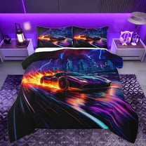 Feelyou Cool Automobile Child Full Size Comforter Sets, Speed Racing Car Bedding Comforter Set, Modern Extreme Sport Theme Reversible Bedding Sets, Microfiber Bedroom Decor, 3-Piece