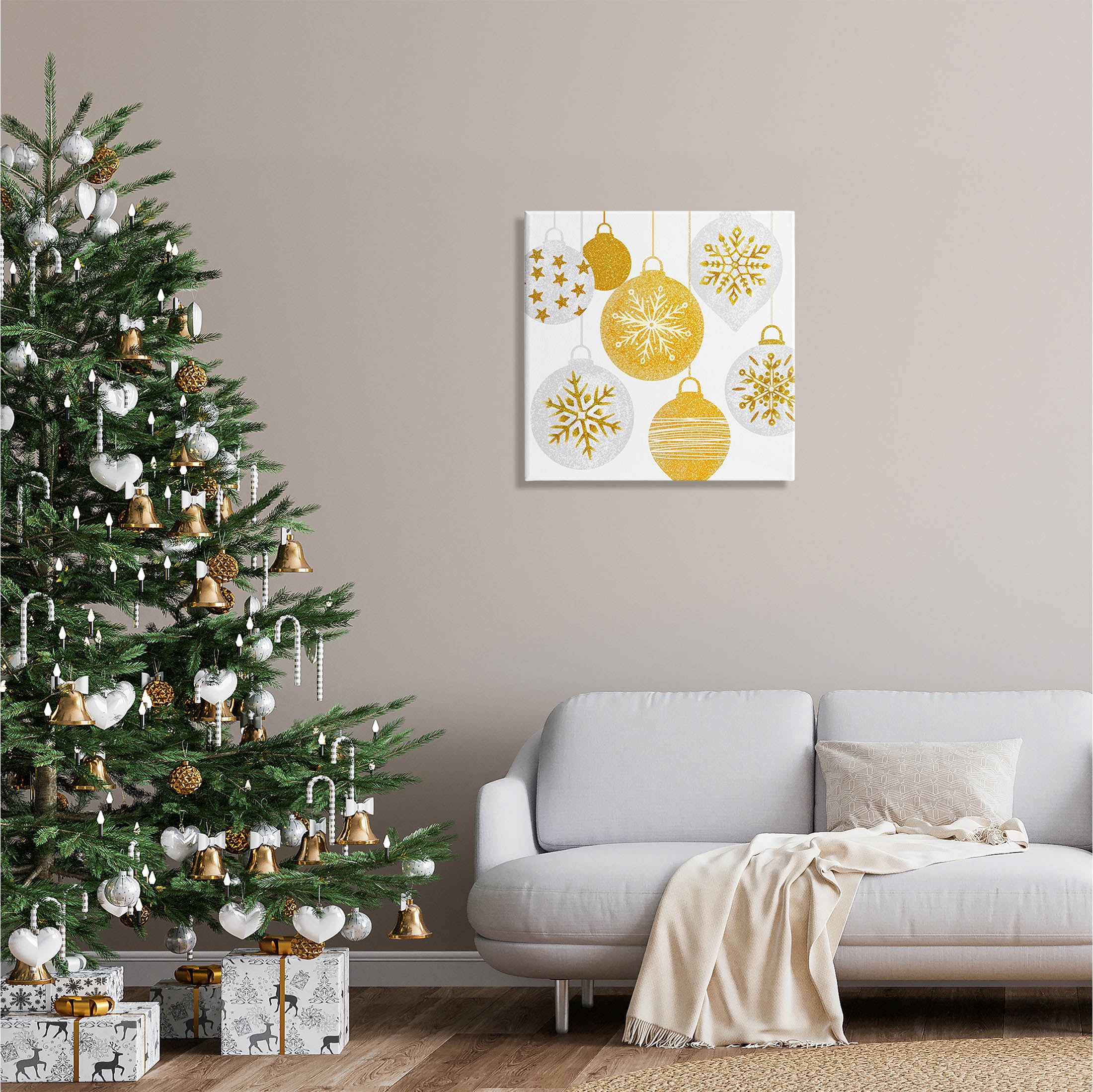 Glimmering Hanging Christmas Baubles Holiday Graphic Art Gallery Wrapped Canvas Print Wall Art