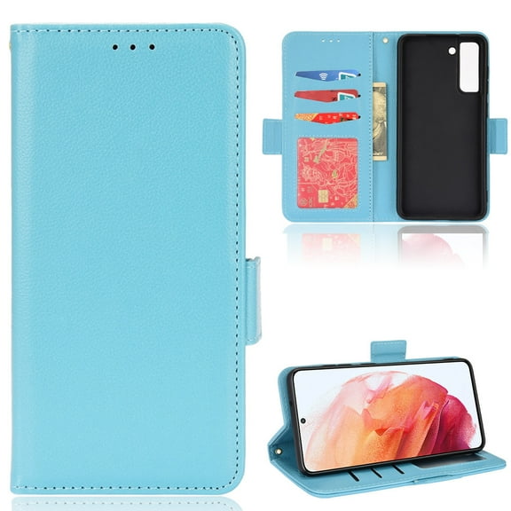Allytech Galaxy S21 FE Wallet Case with Credit Card Holder, PU Leather & TPU Interior Scratch Free Protection Magnetic Closure Folio Cover for Samsung Galaxy S21 FE 2022 Released(6.4 inch), Cyanblue
