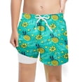 thumbnail image 2 of FINALGANG Boys 2 in 1 Swim Trunks Kids Pineapple Print Quick Dry Beach Shorts With Stretchy Slim Fit Liner Casual Swimwear For Pool Beach Activities Green 14-16 Years, 2 of 3