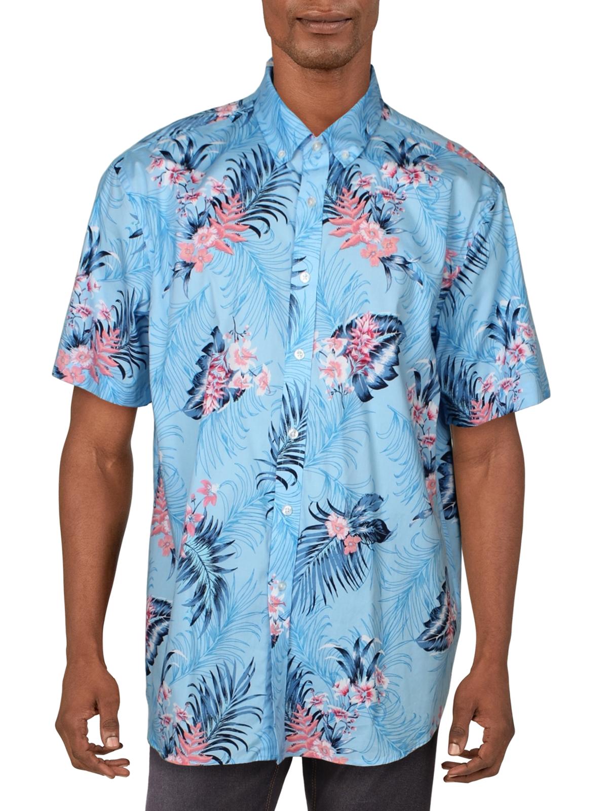 Palm Print Short Sleeve Button-up Shirt 
