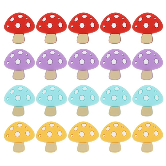 Uxcell 20 Pcs Mushroom Silicone Focal Beads, 1" x 1" Silicone Cute Mushroom Beads, Multicolored