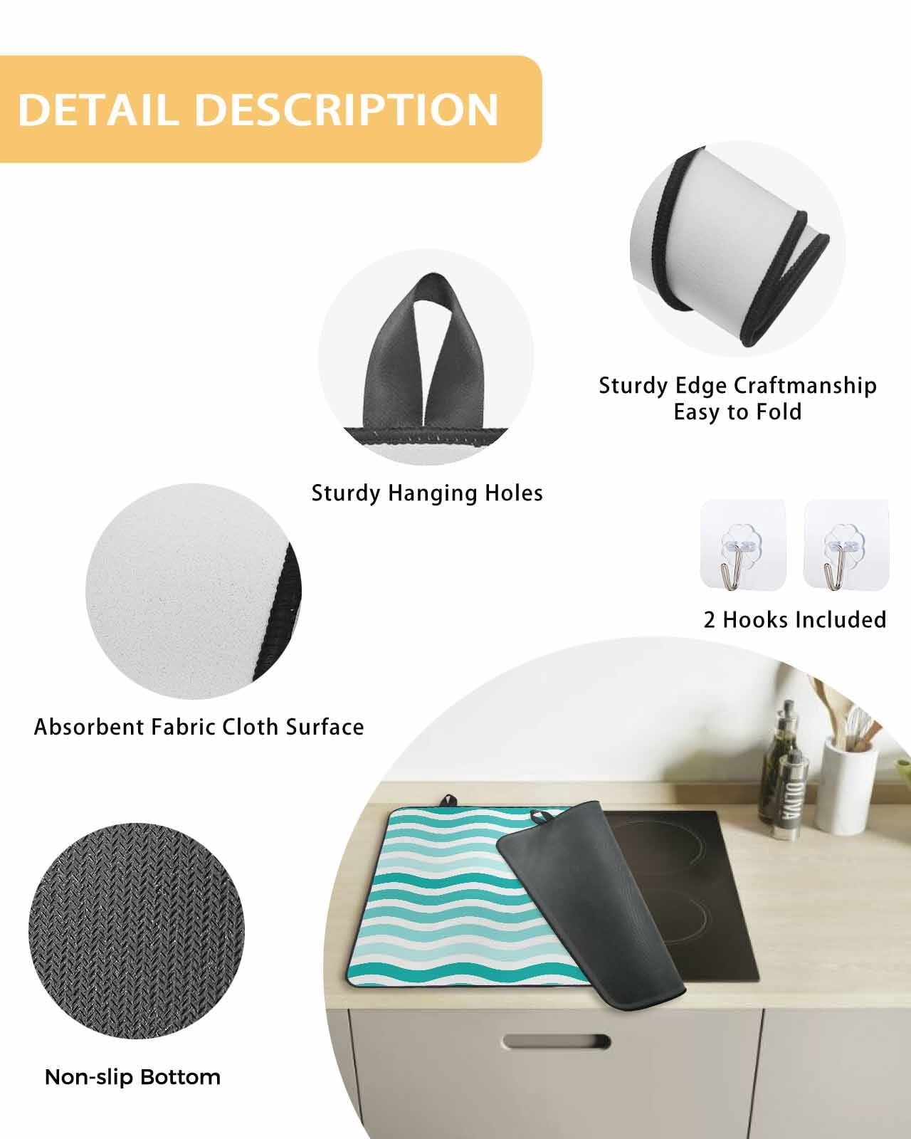 nqOlkjepod Large Induction Cooktop Protector Mat 36"x21", Turquoise Striped Ombre Stove Top Covers for Electric Stove, Geometric Modern Gradient Ocean White Stove Burner Cover Mats Stove Cover
