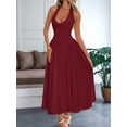 thumbnail image 5 of Women'S Casual Midi Dress V Neck Sundress Elegant Flowy A Line Beach Long Dress Wine Red S, 5 of 8