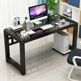 thumbnail image 3 of Jerry & Maggie - Tempered Glass Computer Desk Strength Sturdy Surface Laptop Desk Dinning Cocktail Table USB Accessory Attribute Professional Office Desk Modern Plain Legs Personal Workstation Black, 3 of 8