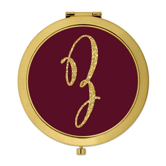 Koyal Wholesale Gold Compact Mirror Bridesmaid's Wedding Gift, Burgundy Maroon Jewel Tone , Monogram Letter Z, 1-Pack