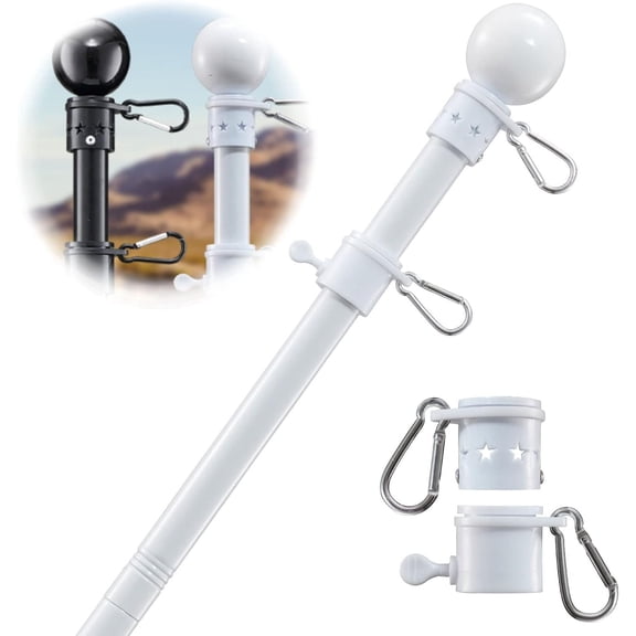 Flag Pole Holder for Outside House - 5ft Heavy Duty Stainless Steel Kit, Tangle Free Spinning Flagpole For Outdoor Porch Residential Decoration White