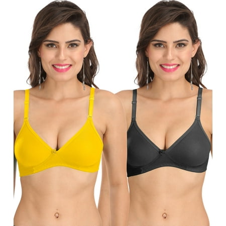 

Ossirrio Women s Everyday Non Padded Non Wired 3/4th Coverage T-Shirt Bra with Free Transparent Strap Black Yellow