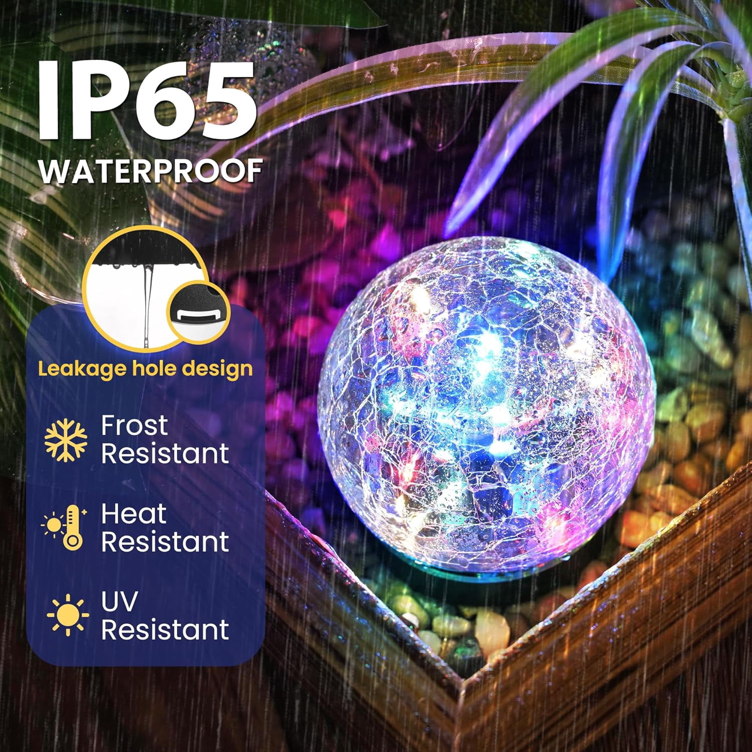 Garden Solar Ball Lights Solar Globe Lights Outdoor Waterproof LED Cracked Glass Globe Solar Power Ground Lights for Garden, Patio, Yard, Lawn and Backyard Decor - Solar Orbs for Outside Decorations