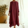 thumbnail image 6 of Guieoi Womens Dresses Fall Plus Size Casual Long-Sleeve Round-Neck Dress with Layered Hem and Pockets Red XL, 6 of 8