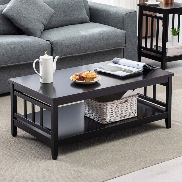 Duhome Rubber Wood Coffee Table with Storage, Square Coffee Table Farmhouse Center Table for
