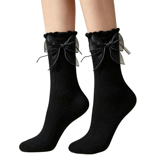Bibifish Womens Socks Mid Calf Socks Lace Ruffle Princess Style Casual Dress Socks Soft Stretchy Autumn Winter Daily Fashion Casual Socks