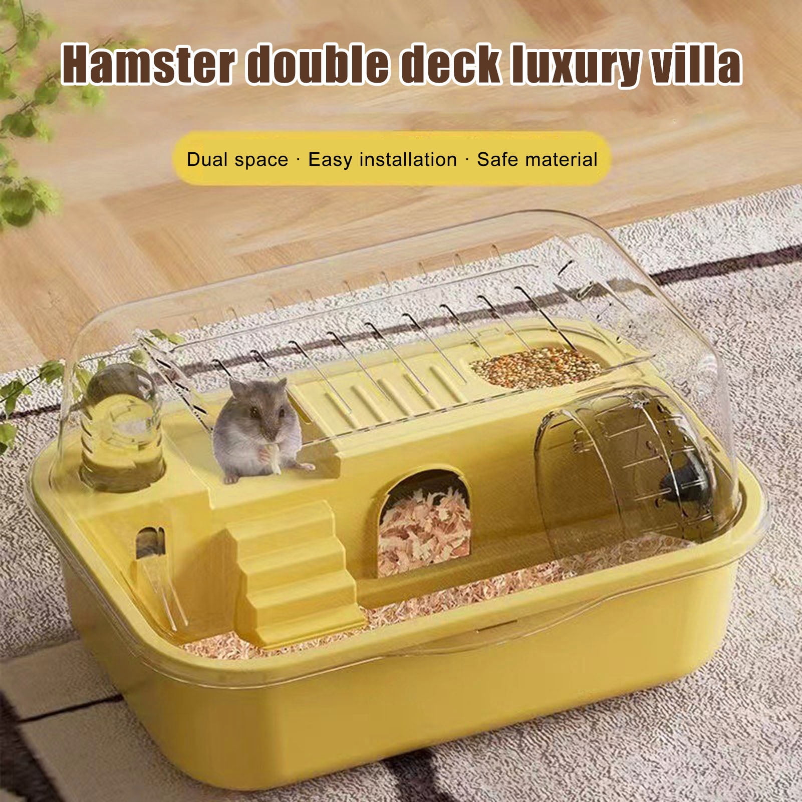 YIFAEUX Hamster Cage Transparent Hamsters Habitats Acrylic Small Animal Playhouse with Wheel Water Bottle for Hamsters Rat Gerbils Guinea Pig