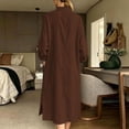 thumbnail image 4 of HBGVBA Women's V Neck Plus Size Dresses Long Sleeve Side Slit Pocket Loose Solid Color Midi Casual Dress, 4 of 6