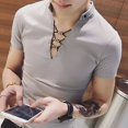 thumbnail image 2 of Camisetas de hombre nuevas, ajustadas, lisas, de corte entallado, para uso diario, de cuello en V, estética rockera, de manga corta, para gimnasio, 2 of 5