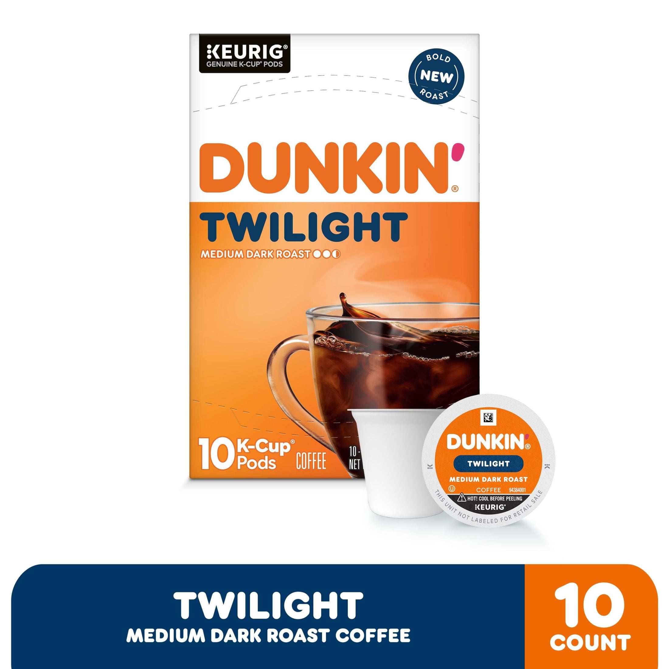 Dunkin’ Twilight Medium Dark Roast Coffee, Keurig K Cup Pods, 10 Count Box