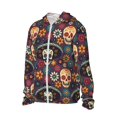 thumbnail image 2 of Rocae Skulls and Flowers Print Breathable Sun Protection Hoodie Quick-Dry Lightweight Long Sleeve Hoodie Unisex Running Sports Shirt 3X-Large, 2 of 9