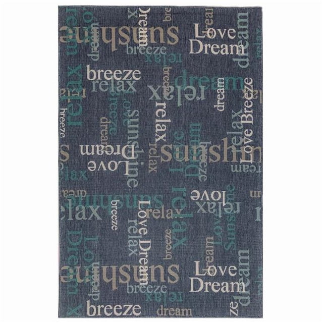 Trans-Ocean Imports RVI58765333 4 ft. 10 in. x 7 ft. 6 in. Liora Manne Riviera Happy Words Indoor & Outdoor Rug - Navy