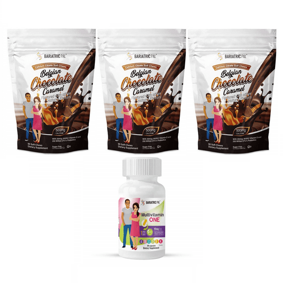 Gastric Band Complete Vitamin Pack - Capsules Size: 3-Month Supply, BariatricPal Multivitamin ONE: Capsule with 45mg Iron, BariatricPal Calcium Citrate Soft Chews: Belgian Chocolate Caramel