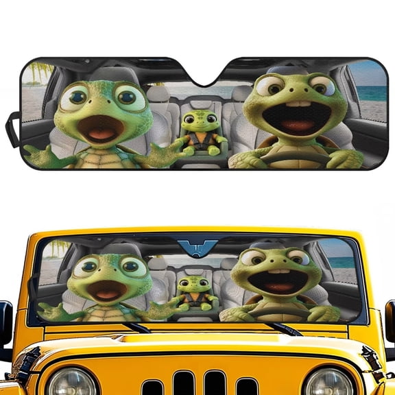 XYZCANDO Turtle Family Windshield Sun Shade Sun Visor for UV Rays & Heat Protection Compatible with Jeep Wrangler Rubicon Sahara TJ JK JKU 2 Door & 4 Door 51.57 in *16.14 in