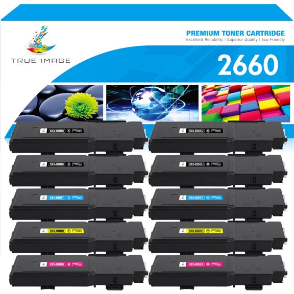 True Image 10-Pack Compatible Toner Cartridge for Dell 593-BBBU Work with Dell Color Laser Printer C2660dn C2665dnf (4*Black,2*Cyan,2*Magenta,2*Yellow)