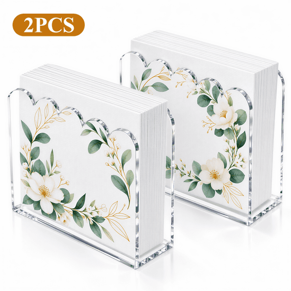 MOJINO Acrylic Napkin Holder for Table, 2 Pack Wave Cocktail Napkin Dispenser, Clear Standing Paper Napkin Holders for Kitchen Dining Party