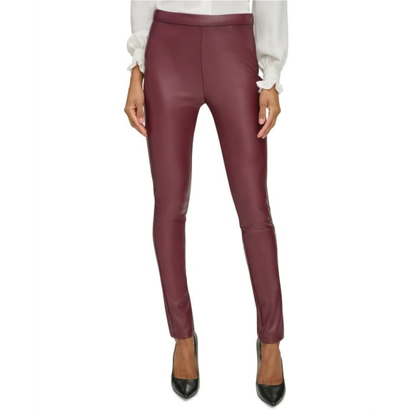 Karl Lagerfeld Womens Faux Leather Casual Leggings, Red, 12