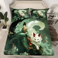 thumbnail image 2 of Homewish Ancient Princess Queen Sheet Sets, Magical Fox Animal Flat Sheet, Vintage Japanese Style Queen Fitted Sheet, Breathable Home Decor, 4 Pieces, 2 of 7