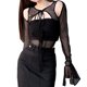 thumbnail image 1 of Gibobby Monos de Moda Mono de dos piezas de malla de primavera para mujer con tirantes huecos acampanados de manga larga transparente Pure Desire Wind(Negro， L), 1 of 4