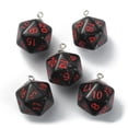 thumbnail image 2 of 10pcs Opaque Resin Polyhedral Dice Pendants 20 Sided Dice Charm with Tone Iron Loops Black 27x20x20mm Hole: 2mm, 2 of 2