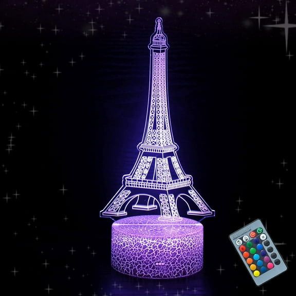 YSTIAN Eiffel Tower Nightlight 3D Illusion Lamp Visual Bedroom Decoration LED Lamp with Remote Control 16 Color Changing Paris Acrylic Birthday Xmas Gifts