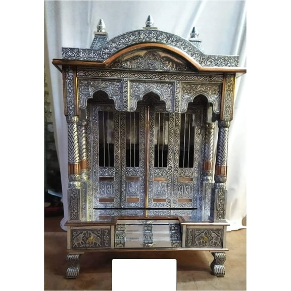 Temple for Home Handmade Oxidized Temple Hindu Home Mandir Pooja Mandir Indian Handcrafted Temple Indian Temple Decorative Mandapam for Worship Home Decor Customized Temple Altar - AtoZ India Cart