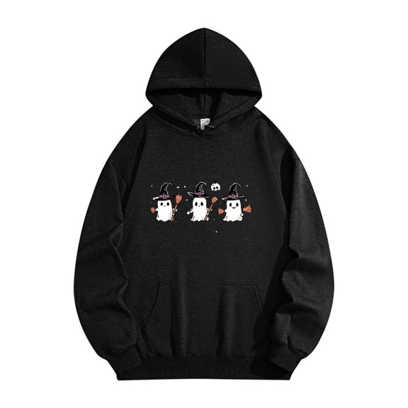 Yteetum Women's Halloween Hoodies Sweatshirts Oversized Long Sleeve Drawstring Cotton Hooded Sweatshirts Fall Casual Graphic Printed Loose Lightweight Comfy Basic Sweatshirt