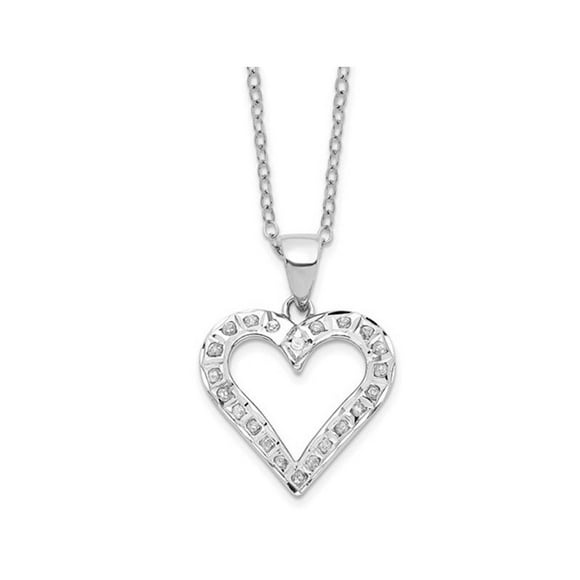 Sterling Silver with Platinum Plating Heart Pendant with Diamonds Accents and Chain